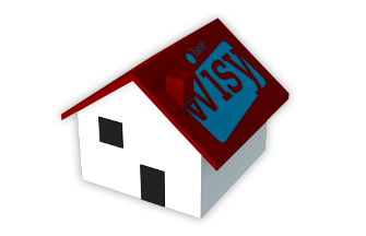 3d Haus Ein 3d-Haus mit weissen Wänden und einem roten Dach.